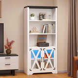 YITAHOME Farmhouse Storage Cabinet with Acrylic Doors & Led Light, 5 Tier Bookshelf and Bookcase, Pantry Cabinet for Living Room, Kitchen, Dining Room - White YITAHOME