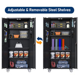 GangMei Garage Storage Cabinet with Wheels & Pegboard, 72" H Locking Metal Storage Cabinet with Doors and Shelves, Rolling Steel Cabinet for Garage, Craft Workshop, Home (Black) GangMei