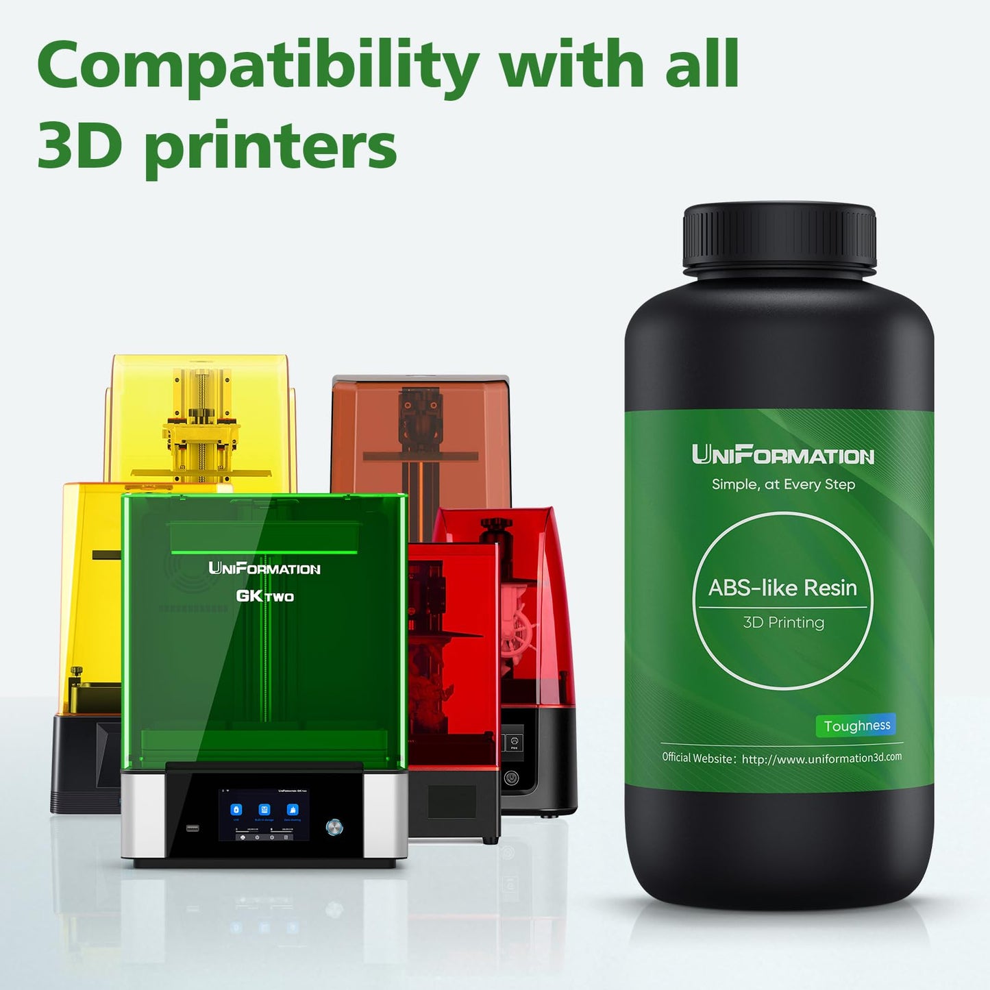 UniFormation 3D Printer ABS-Like Resin,for 3D Printer- Rapid UV Curing 405nm Standard Photopolymer Resin - High Hardness and Toughness, Low Odor and Low Shrinkage Suitable (X22 White, 1kg)