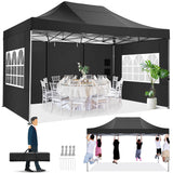 COBIZI 10x15 Pop up Canopy Tent Heavy Duty with 4 Sidewalls, Easy Set-up Commercial Outdoor Party Tent, 100% Waterproof Wedding Canopy Gazebo, 3 Height Adjustable with Handbag, Black COBIZI