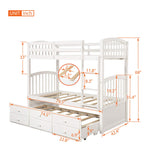 Harper & Bright Designs Twin Over Twin Bunk Bed with Trundle and Storage, Solid Wood Bunk Bed Frame with 3 Drawers for Kids, Teens, Adults (White) Harper & Bright Designs