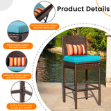 Sundale Outdoor Wicker Bar Stool Set of 4, 30 Inch Seat Height Patio Counter Height Stool with Back Rest, Rattan Woven Tall Chair with Pillow & Blue Cushion, High Bar Stool - Steel, Brown Sundale Outdoor