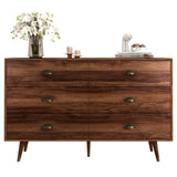CARPETNAL Walnut Brown Dresser for Bedroom, 6 Drawer Dresser with Wide Drawers and Metal Knob, Wood Dressers & Chest of Hallway, Entryway. CARPETNAL