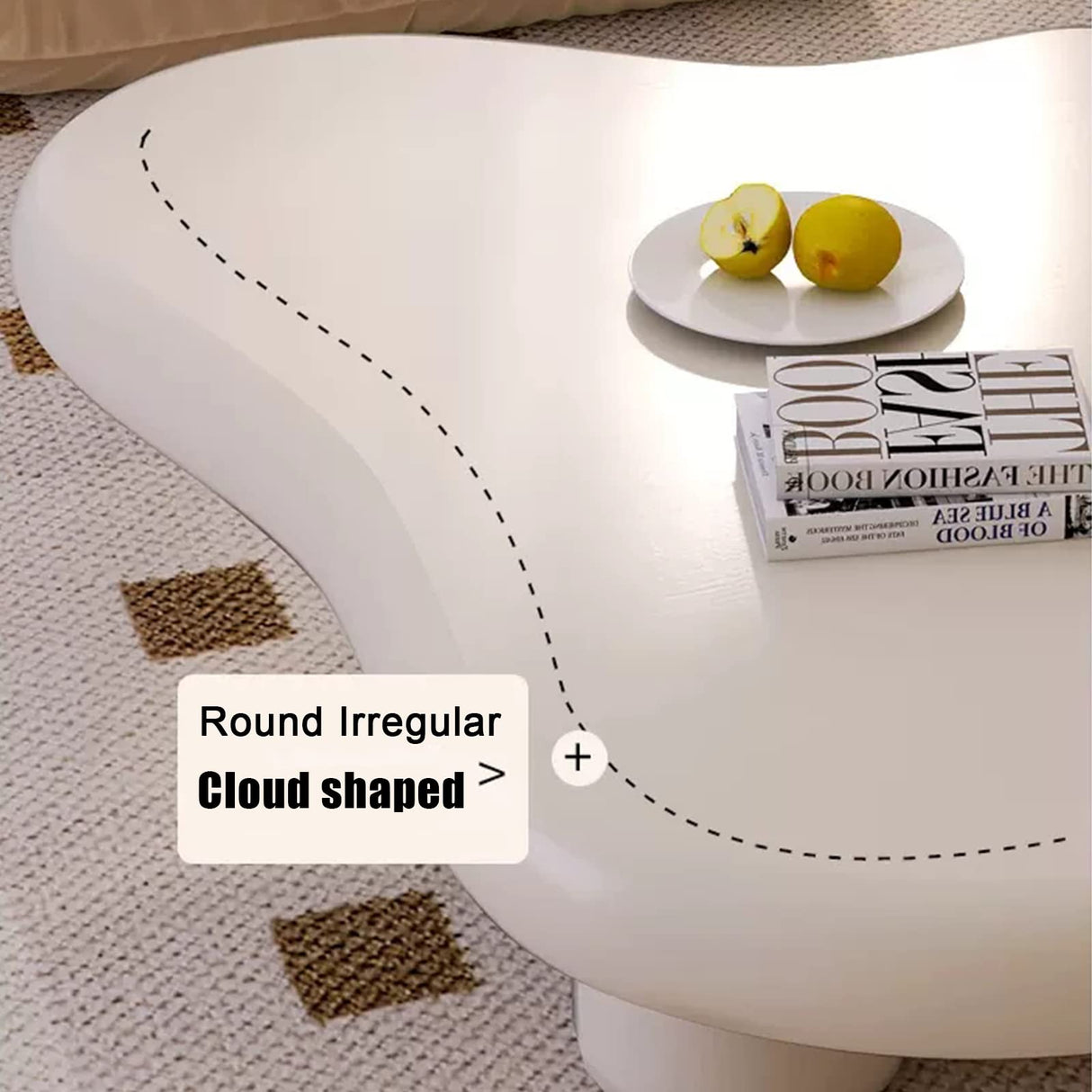 QQXX Cloud-Shaped LED Coffee Table,Irregular Cartoon Indoor Tea Table with 2 Drawers&Acrylic legs,Wood Round Corner Thicken End Table,for Living Room Bedroom(with light, Off white A) QQXX