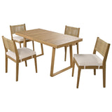 LUMISOL 5 Piece Outdoor Dining Table Set, Acacia Wood Dining Table and Chairs Set with Thick Cushions, Farmhouse Kitchen Table Set for Indoor and Outdoor, Beige LUMISOL