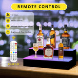 VONCI 16 Inch LED Lighted Liquor Bottle Display Shelf, 2 Step Acrylic Illuminated Bar Bottle Display Shelf with Remote and App Control for Home Commercial Bar Party VONCI