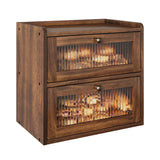 Alpeir Double Layer Large Bread Box for Kitchen Counter, Wooden Corner Bread Storage Container with Acrylic Window, Retro Brown Alpeir