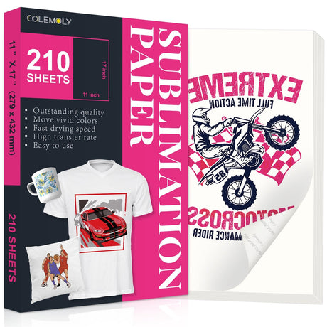 Colemoly Sublimation Paper 11x17, 210 Sheets 125g Heat Transfer Paper Use with Thermal Sublimation Transfer Ink and Any Inkjet Printers for Ceramic Mug, Polyester T-shirt, Cell Phone Case Colemoly
