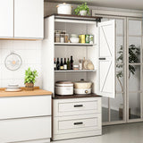 Hlivelood 72" Tall Storage Cabinet with Barn Doors & 2 Drawer, Pantry Cabinet with Adjustable Shelves, Rustic Wood Cupboard for Kitchen, Dining Room, Living Room, White Hlivelood