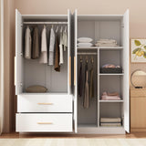 AGOTENI Armoire Wardrobe Closet with 4 Doors & 2 Hanging Rods, Wooden Clothing Storage Cabinet with Drawers & Shelves for Bedroom, White, 19.7" D x 63" W x 70.9" H AGOTENI