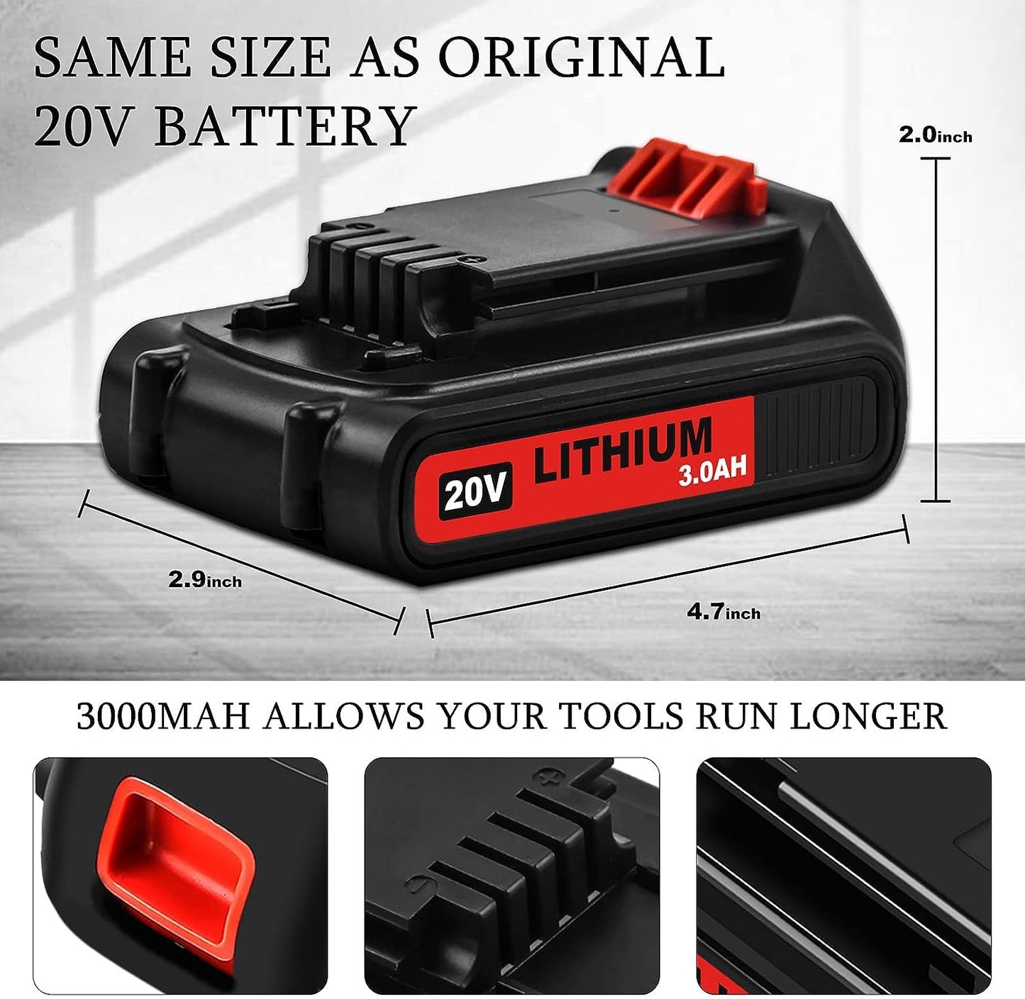 2 Pack 20Volt 3.0Ah MAX LBXR20 Repalcement for Black and Decke 20v Lithium Battery Compatible with Black and decker 20v battery LB20 LBX20 LST220 LBXR2020-OPE LBXR20B-2 LB2X4020 Cordless Tool - WoodArtSupply