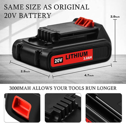 2 Pack 20Volt 3.0Ah MAX LBXR20 Repalcement for Black and Decke 20v Lithium Battery Compatible with Black and decker 20v battery LB20 LBX20 LST220 LBXR2020-OPE LBXR20B-2 LB2X4020 Cordless Tool - WoodArtSupply