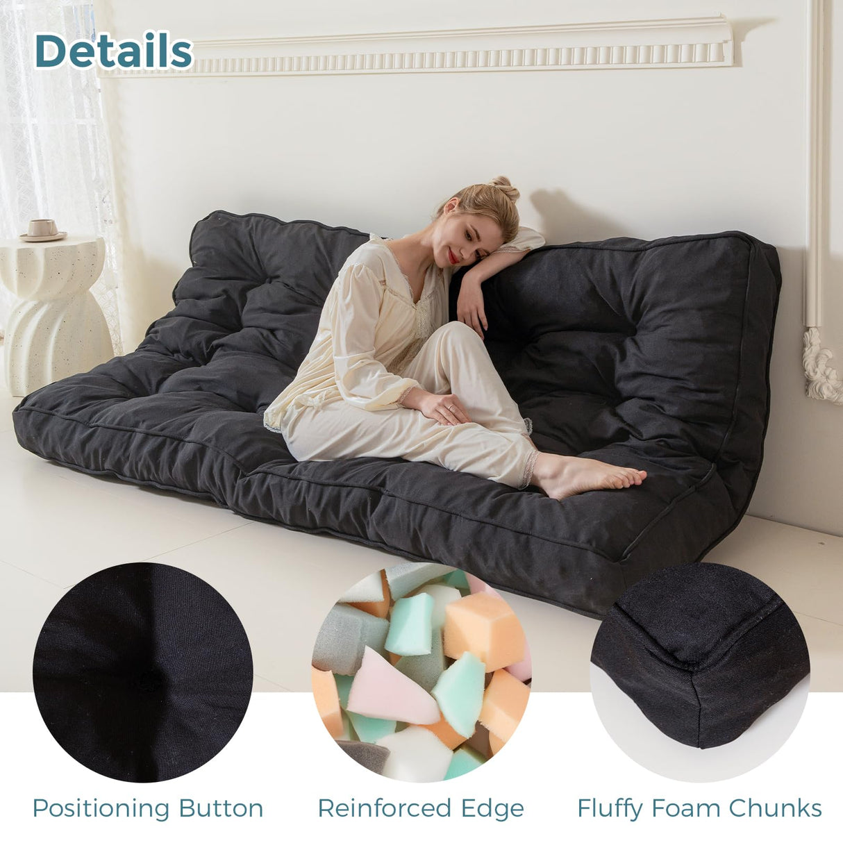 YOSHOOT 6 Inches Futon Mattress Full Size, Thick Futons Sofa Couch Bed, Floor Mattress for Adults, Shredded Foam Filling, Medium Firm(Frame Not Included), Black(54"x75") YOSHOOT