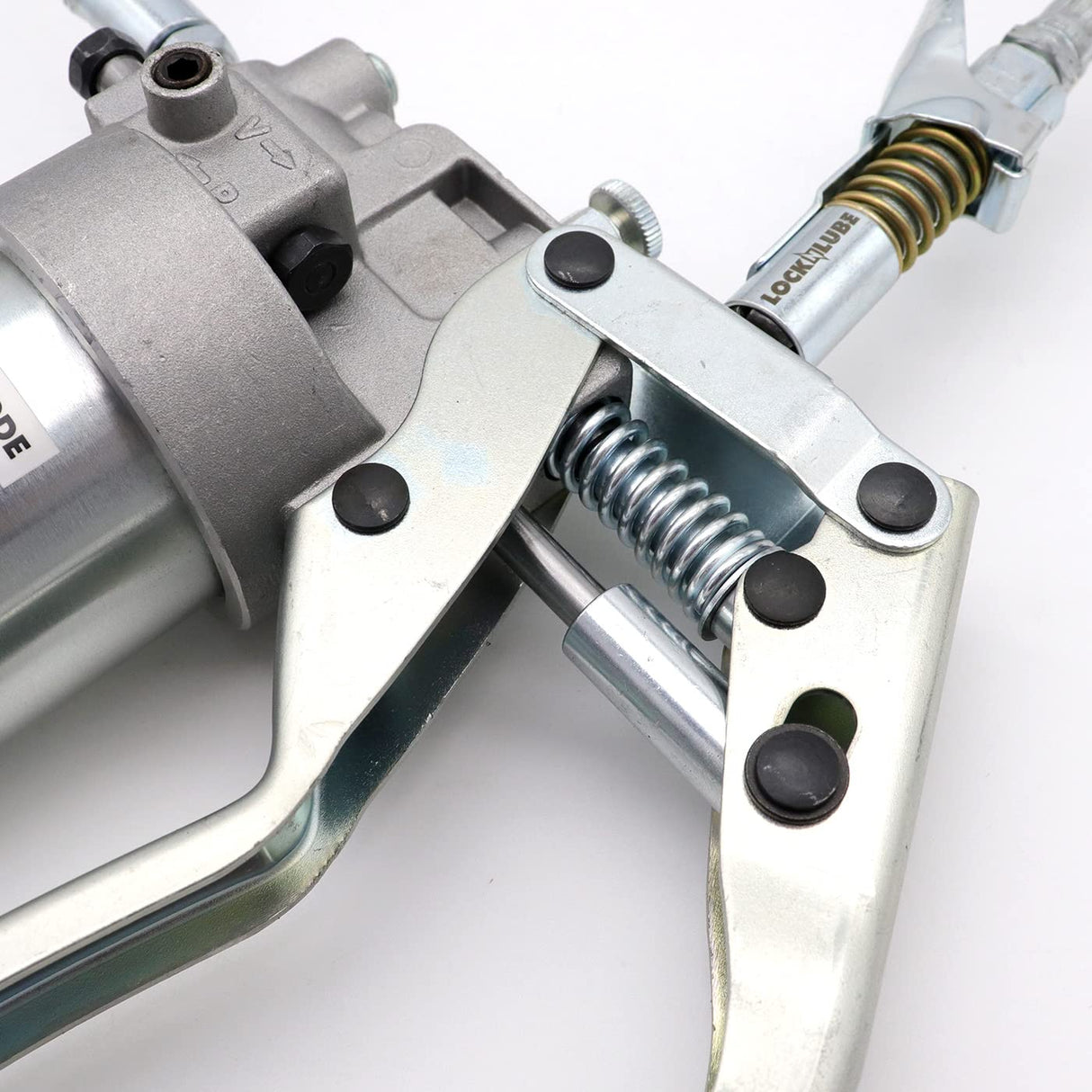 LockNLube Professional Dual-Mode Pistol Grip Grease Gun. Includes LockNLube® Grease Coupler, high-quality 20" hose and in-line hose swivel. LockNLube