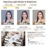 FURNJOYLIFE Farmhouse Makeup Vanity with Lighted Mirror & Charging Station, Vanity Desk Dresser Table with 3 Lighting Modes Brightness Adjustable,Drawers,Shelves,Hair Dryer Stand for Bedroom,White FURNJOYLIFE