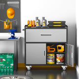 LCAOPC Metal Garage Storage Cabinet with Wheels, Lockable Rolling Tool Chest with Wheels, Tool Cabinet on Wheels, Utility Cabinet for Home, Office, Garage and Workshop, Black & Gray LCAOPC