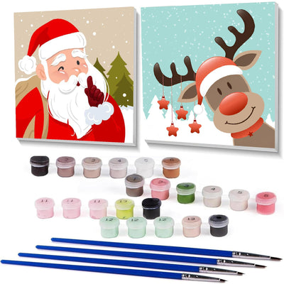 Fotasmua 2 Pack Christmas Framed Paint by Number Kits for Adults Kids, Christmas Adults Paint by Numbers on Canvas, Easy Cartoon Paint with Numbers DIY Acrylic Oil Painting Kits for Wall Decor
