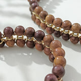 Firstmeet Wood Beads Layer Statement Necklace Choker Bracelet Earrings Vintage Jewelry Set for Women Girls (XL-1203-Wood Set) Firstmeet