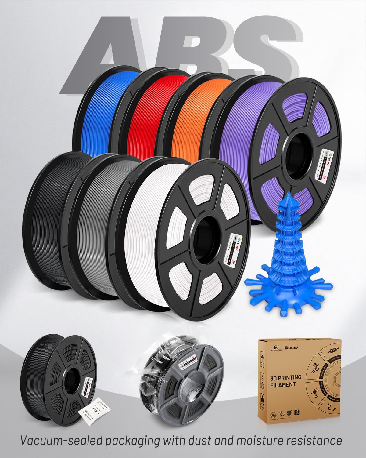 COLIDO ABS Filament 1.75mm,High Abrasion and Heat Resistance,no Clogging,Neat Winding,3D Printer Filament 1kg Spool (2.2lbs),Dimensional Accuracy +/- 0.02mm, Suitable for Most 3D Printers.(1-Black CoLiDo