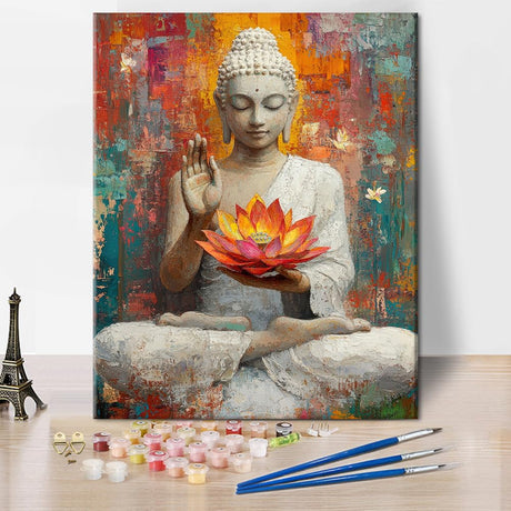TUMOVO Paint by Numbers Kit for Adults Statue of Buddha Adult Paint by Number with Brushes Buddha Holding Colorful Lotus Flower Painting Oil Paint by Numbers DIY Painting Art Crafts for Home 16x20 in TUMOVO
