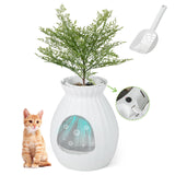 PETSITE White Plant Litter Box, Cat Hidden Litter Box Enclosure with Artificial Plant, Advanced Odor Removal System, Detachable Door Curtain, Cat Litter Scoop, Large Planter Litter Box PETSITE