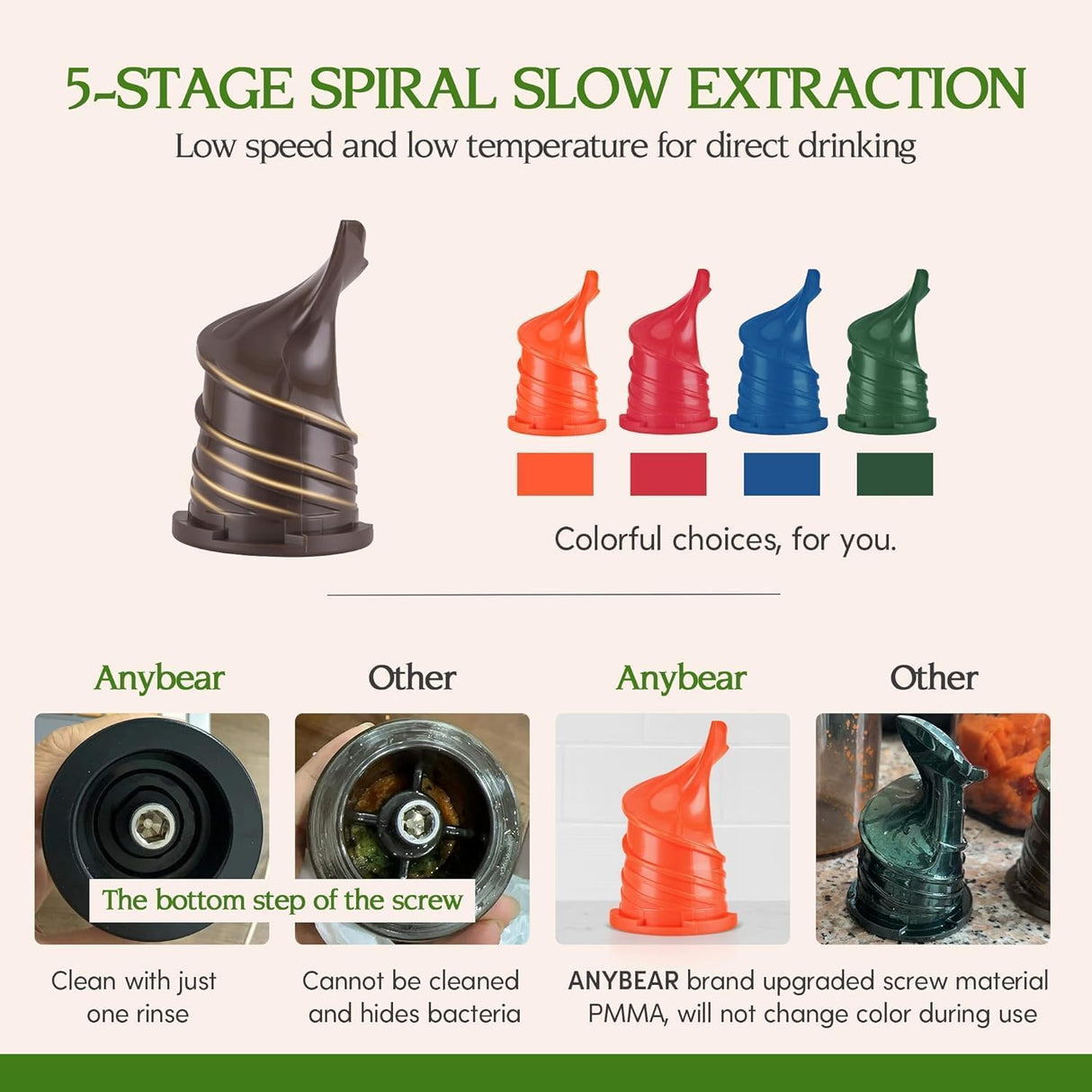 Anybear Cold Press Juicer, 200W Masticating Slow Juicer 4.3" Large Feed Chute Fit Whole Fruits Vegetables | Upgraded Auger | Tritan Material | BPA Free | Juice Recipes (Silver) anybear