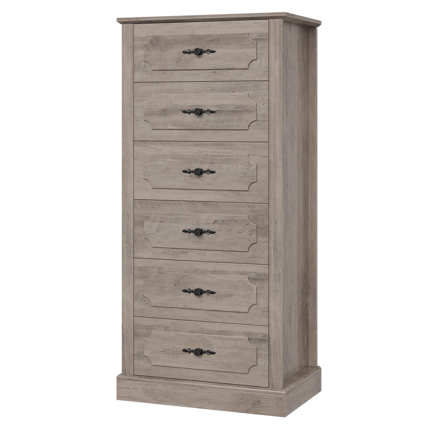 finetones 6 Drawer Grey Dresser, 51" Tall Dresser Wood Dresser Chest of Drawers with Large Storage Space, 6 Drawer Dresser Tall Floor Storage Cabinet for Home Office, Ash Grey - WoodArtSupply