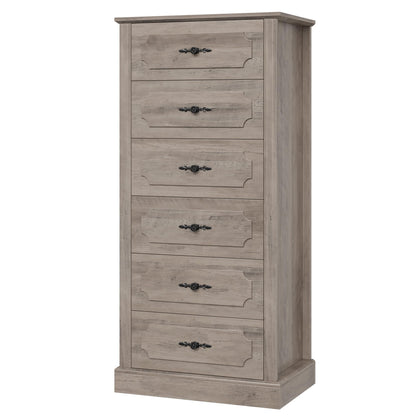 finetones 6 Drawer Grey Dresser, 51" Tall Dresser Wood Dresser Chest of Drawers with Large Storage Space, 6 Drawer Dresser Tall Floor Storage Cabinet for Home Office, Ash Grey - WoodArtSupply