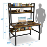 Aquzee 55 Inch Rustic Brown Computer Desk with Hutch and Storage Shelves Aquzee