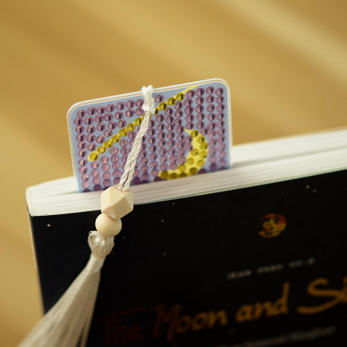 SWATOM 6 Pcs 5D Diamond Painting Bookmarks Sun & Moon Nature Acrylic Diamond Art Bookmark with DIY Painting Kits Tassels & Wood Beads Pendant Rhinestone Bookmarks SWATOM