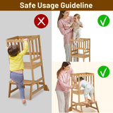 COSYLAND Toddler Standing Tower - Adjustable Height Toddler Kitchen Stool Helper - Kids Kitchen Step Stool for Learning with Removable Safety Railing Natural COSYLAND