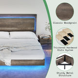 AMERLIFE Floating King Bed Frame with Recline Headboard and LED Lighting in Washed Gray AMERLIFE