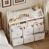 Fixwal White Dresser for Bedroom with LED Lights and Charging Station, 40-inch LED TV Stand with 10 Fabric Drawers Bedroom Dresser for Girls, Kids Fixwal