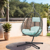 Egg Chair Indoor Outdoor, Foldable Hanging Egg Chair with Stand, Patio Swing Egg Chairs, UV Resistant Removable &Washable Thicken Padded Cushions, 350LBS Capacity for Bedroom, Balcony Blue HiDSLiving