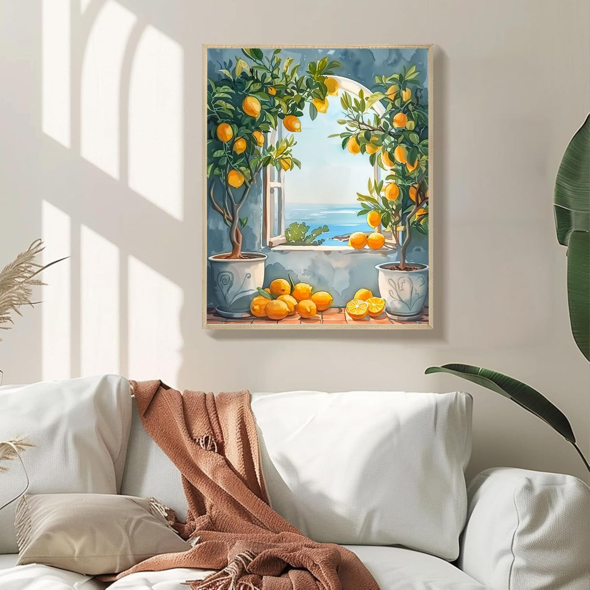 Two Lemon Trees Paint by Number for Adults Beginner Window View of the Sea Paint by Numbers on Canvas Fashion Decor Paint by Numbers Kits Suitable for Gift Home Decoration Without Frame 16x20 Inch MSTINGSHUN