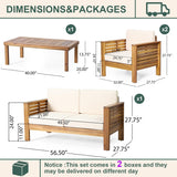 4-Piece Patio Furniture Set: Outdoor Acacia Wood Patio Furniture Set with Loveseat, Sectional Sofa & Coffee Table with Premium Cushions, Durable Conversation Set for Backyard, Garden (4, brown) Usiseem