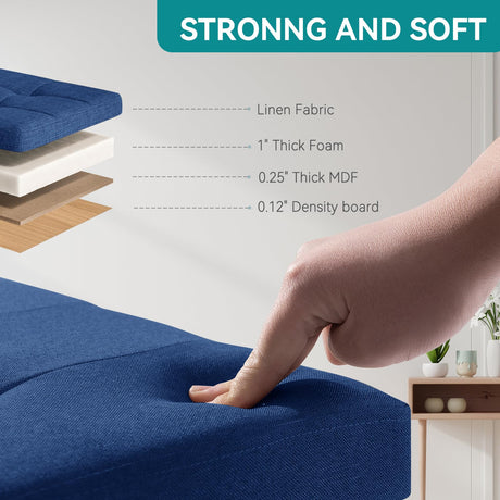 BRIAN & DANY Small Ottoman with Storage, Small Storage Ottoman, Folding Foot Stool with Wood Legs for Living Room and Bedroom Linen Rest Seat, 12.6"x12.6"x12.8" - Blue BRIAN & DANY
