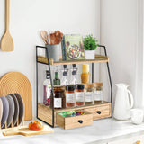 Bathroom Counter Organizer with Drawer, Countertop Makeup Organizer for Vanity, Wood Tray for Perfume Skincare Organizer, 2-Tier Multi-Purpose Shelf for Kitchen Bathroom Organizers and Storage Lzhevsk