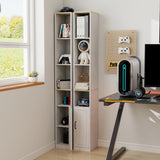 RASOO 72" Tall Narrow Bookcase Slim Storage Cabinet Freestanding Cabinet, 6-Tier Cube Display Rack CD DVD Slim Media Open Shelves Tower Rack, Narrow Bookshelf Display with Door and Adjustable Shelf RASOO