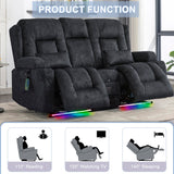 URRED Loveseat Recliner Sofa with Massage and Heat, Power Reclining Loveseat Sofa RV Couch with Console, Home Theater Seating with LED Lights, Bluetooth Speakers, USB, Outlets, Velvet, Dark Grey URRED