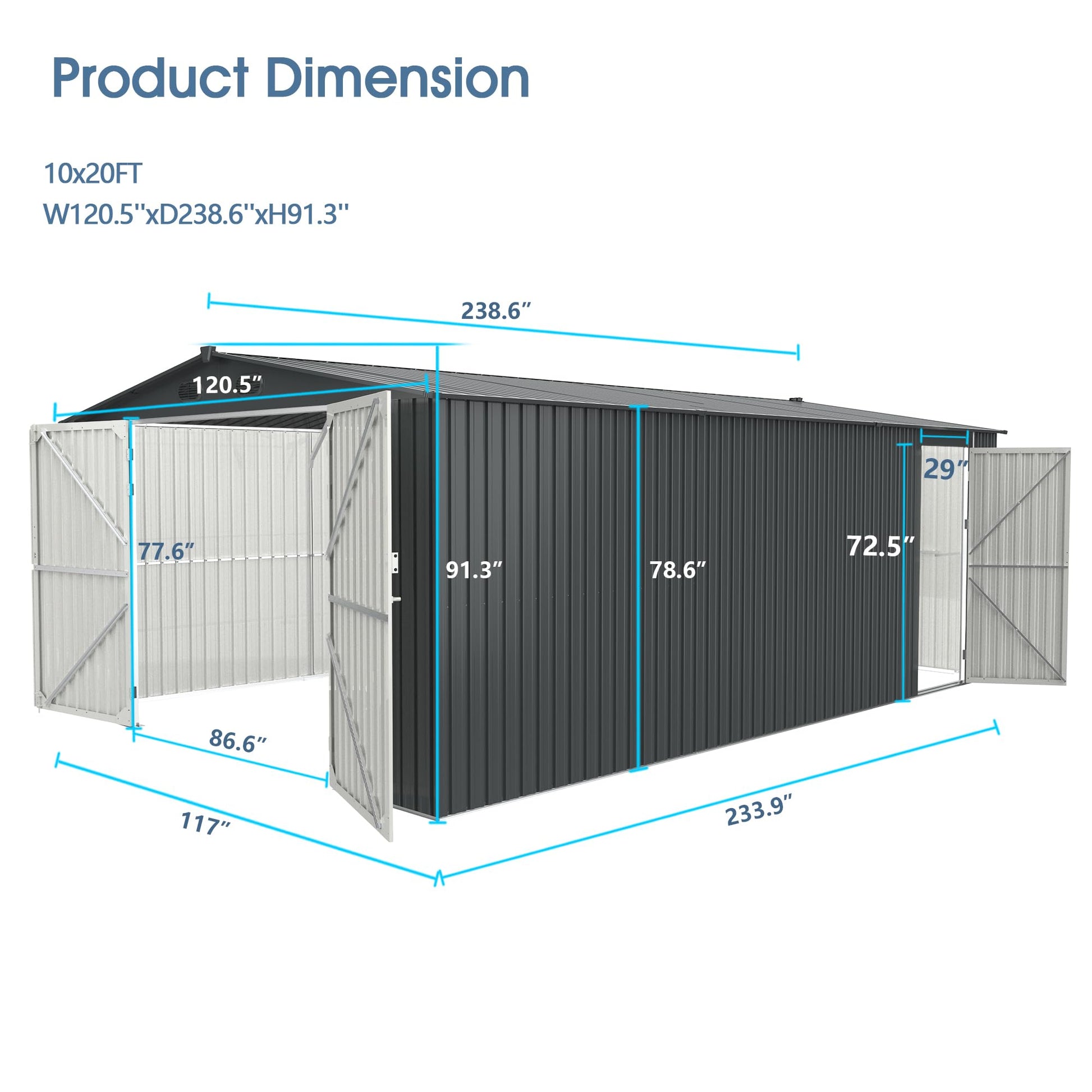 Outdoor Storage Shed 20x10 FT, Large Metal Garden Shed Backyard Utility Carport with 2 Doors and 4 Vents for Car,Truck, Garbage Can,Tool,Lawnmower - WoodArtSupply