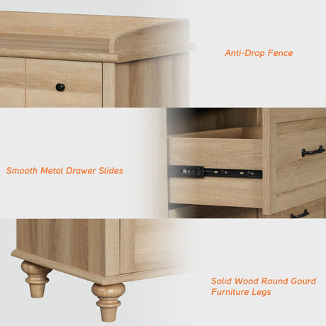 WAMPAT Kids Dresser for Bedroom with 6 Drawers, Oak Baby Dresser with Wide Chest of Drawers, Farmhouse Kids Closet Storage Organizer, Wood Dressers for Living Room, Nursery, Hallway WAMPAT