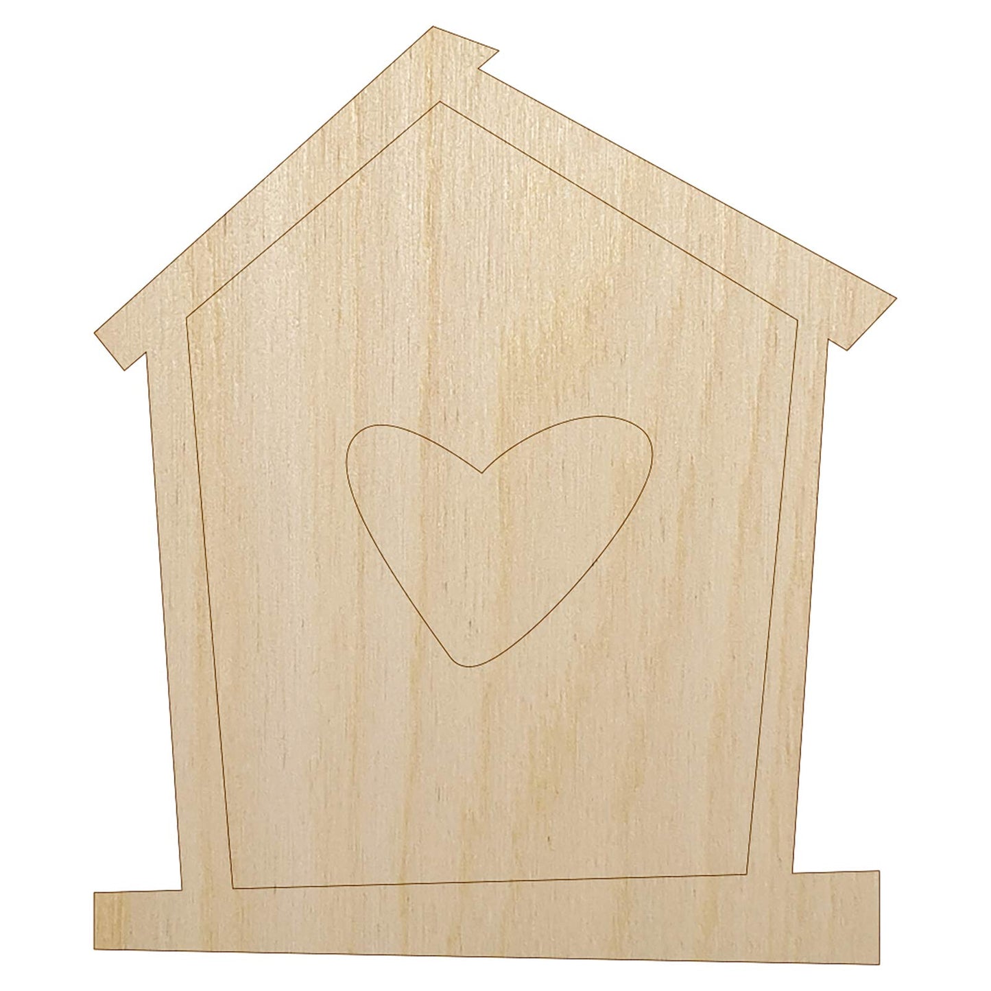 Birdhouse with Heart Unfinished Wood Shape Piece Cutout for DIY Craft Projects - 1/4 Inch Thick - 6.25 Inch Size