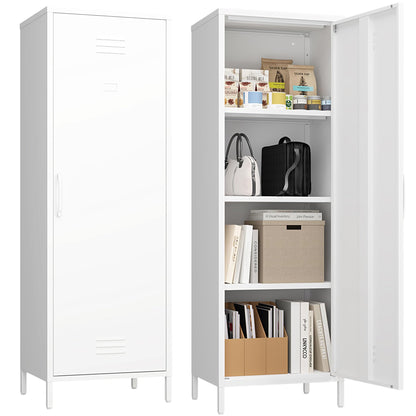 Steehoom Metal Storage Cabinet, Steel File Locker with 3 Shelves 59.06-inch high for School, Living Room, Bedroom, Office (White) - WoodArtSupply