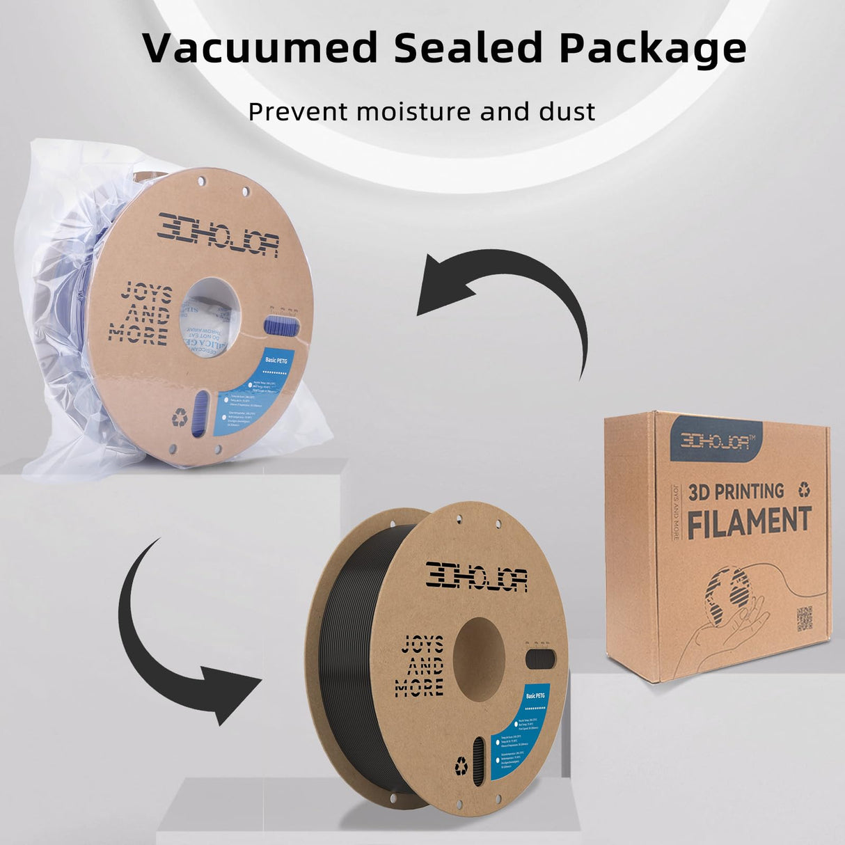 3DHoJor Update Basic PETG Filament 1.75mm, PETG 3D Printer Filament, 2.2 LBS (1KG) Cardboard Spool, Fit Most FDM 3D Printer, Black 3DHoJor