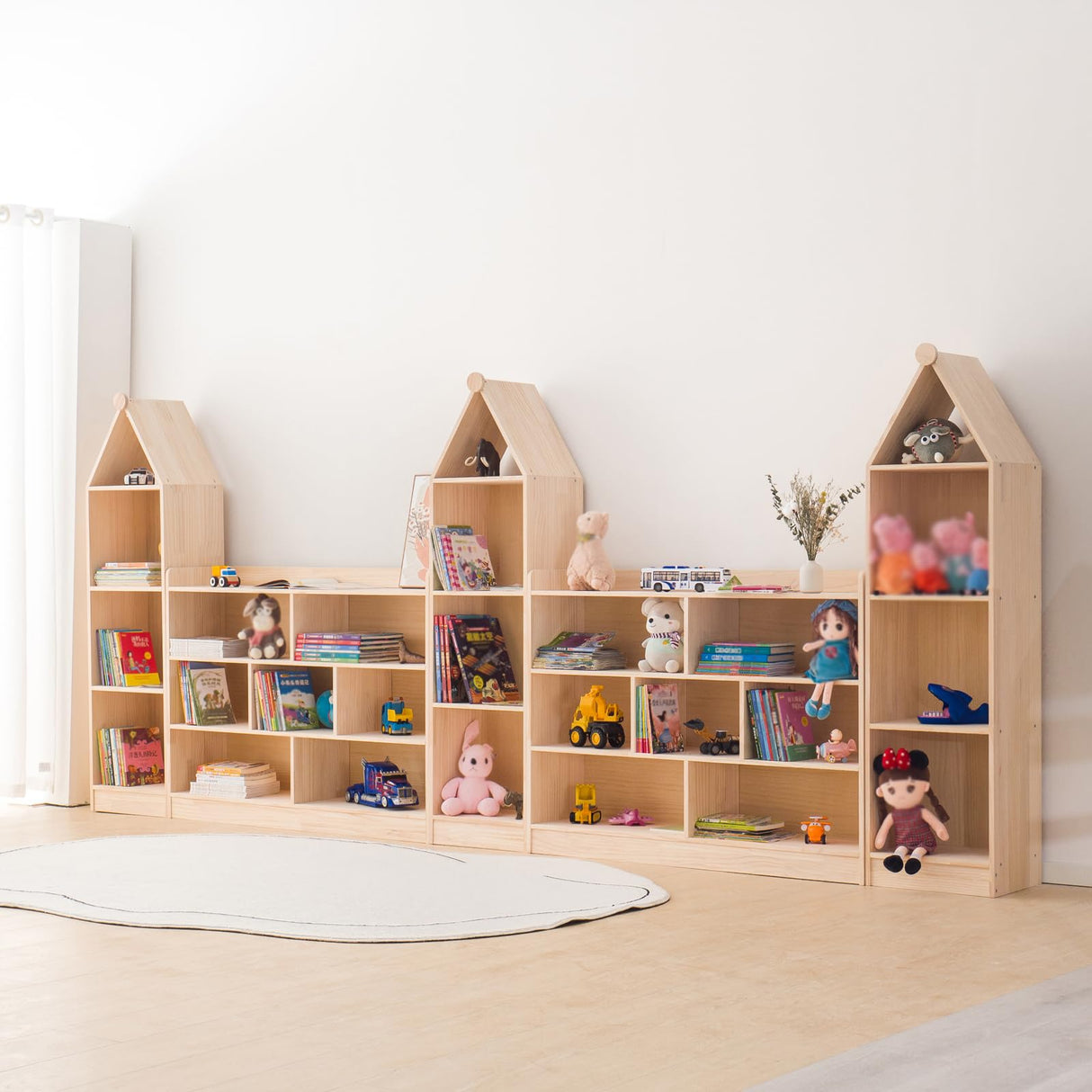 ChubanCraft 3-Tier 7-Compartment Wooden Storage Cabinet for Kids - Natural Finish Classroom Organizer ChubanCraft