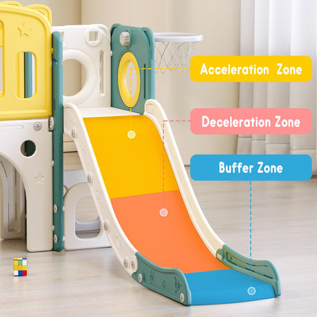 8 in 1 Toddler Slide Set, Kids Slide for Toddlers, Toddler Climber Slide PlaySet with Basketball Hoop,Outdoor Indoor Playground for Toddlers Upgraded MOCUTEEN