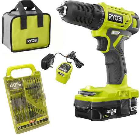 Ryobi 18V ONE+ 3/8 in. Drill Driver Kit Bundle Set with BONUS Bits, and Tool Bag RYOBI