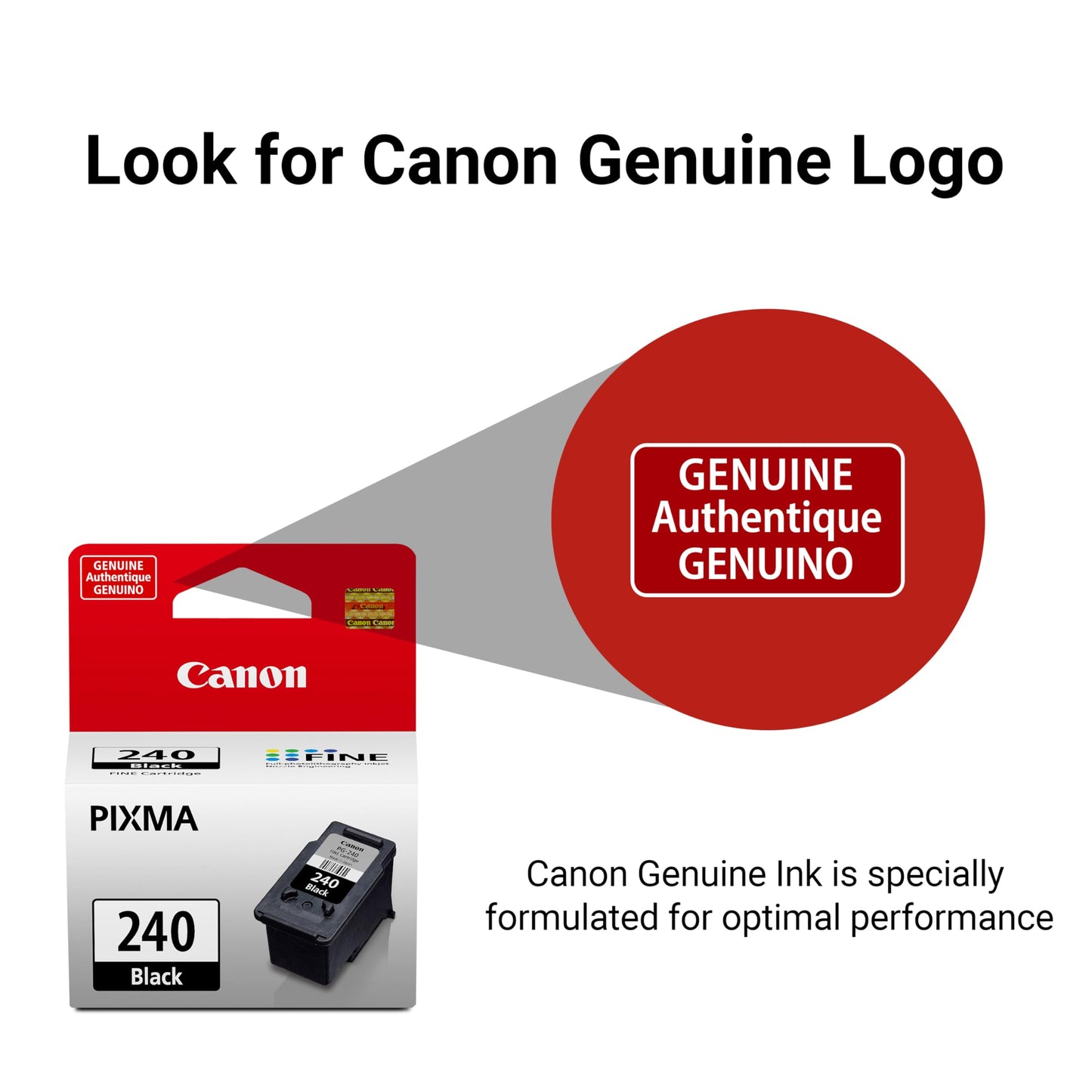 Canon PG-240 Genuine Black Ink Cartridge, Compatible with MG2120/3120/4120, MX512/432/472/372/392/522/532/452, MG2220/3220/4220/3520/3620, TS5120