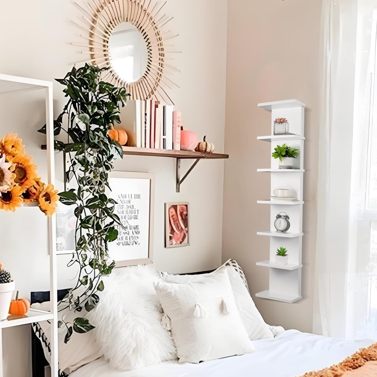 2 Pack 7 Tier Wall Shelf Unit - 43" Lack Floating Shelf, Compact Display Floating Shelf, Vertical Column Wall Decor Mount Floating Storage Organizer Tall Tower Shelf for Bedrooms, Living Rooms YEXEXINM